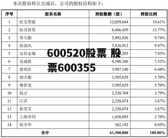 600520股票 股票600355