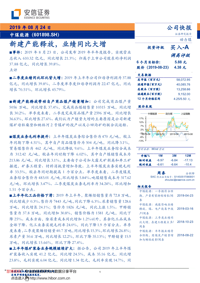 中煤能源601898 中煤能源分红派息2021