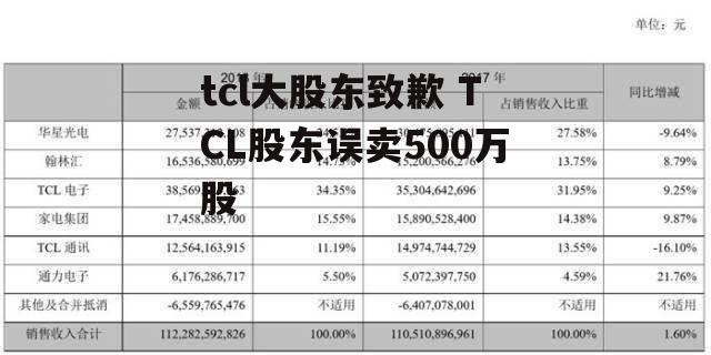 tcl大股东致歉 TCL股东误卖500万股