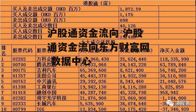 沪股通资金流向 沪股通资金流向东方财富网 数据中心