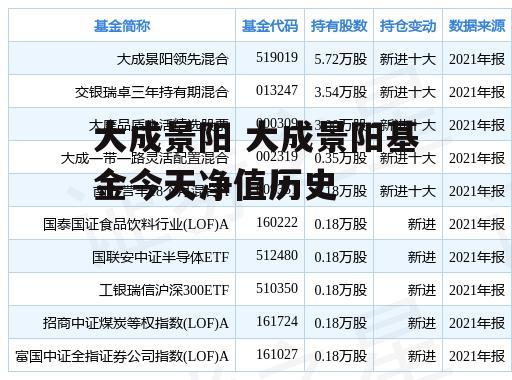 大成景阳 大成景阳基金今天净值历史