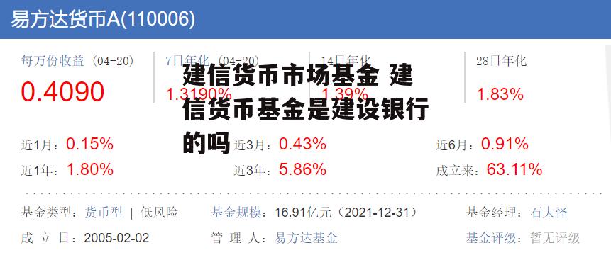 建信货币市场基金 建信货币基金是建设银行的吗