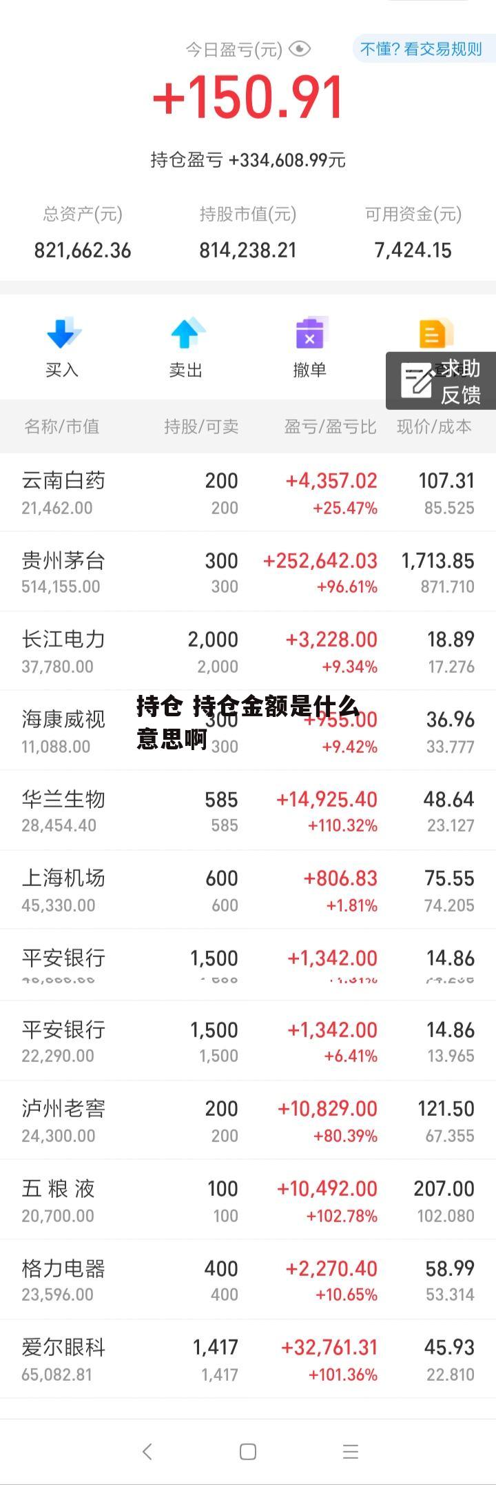 持仓 持仓金额是什么意思啊