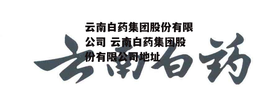 云南白药集团股份有限公司 云南白药集团股份有限公司地址