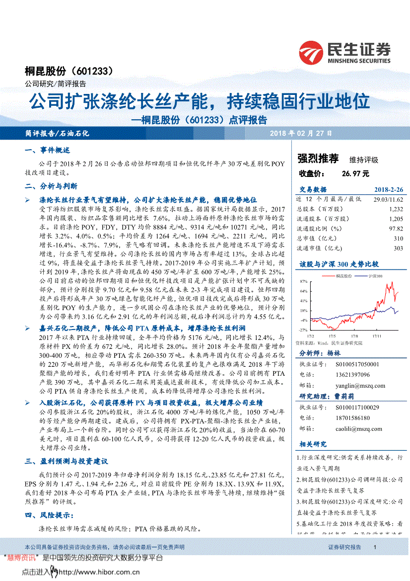 桐昆股份股票 桐昆股份的股价