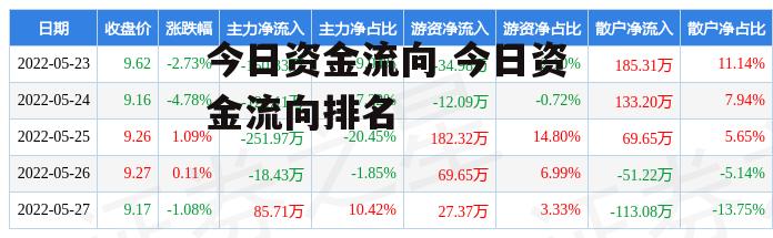 今日资金流向 今日资金流向排名