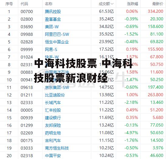 中海科技股票 中海科技股票新浪财经