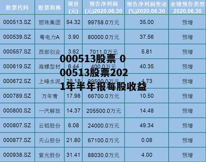 000513股票 000513股票2021年半年报每股收益