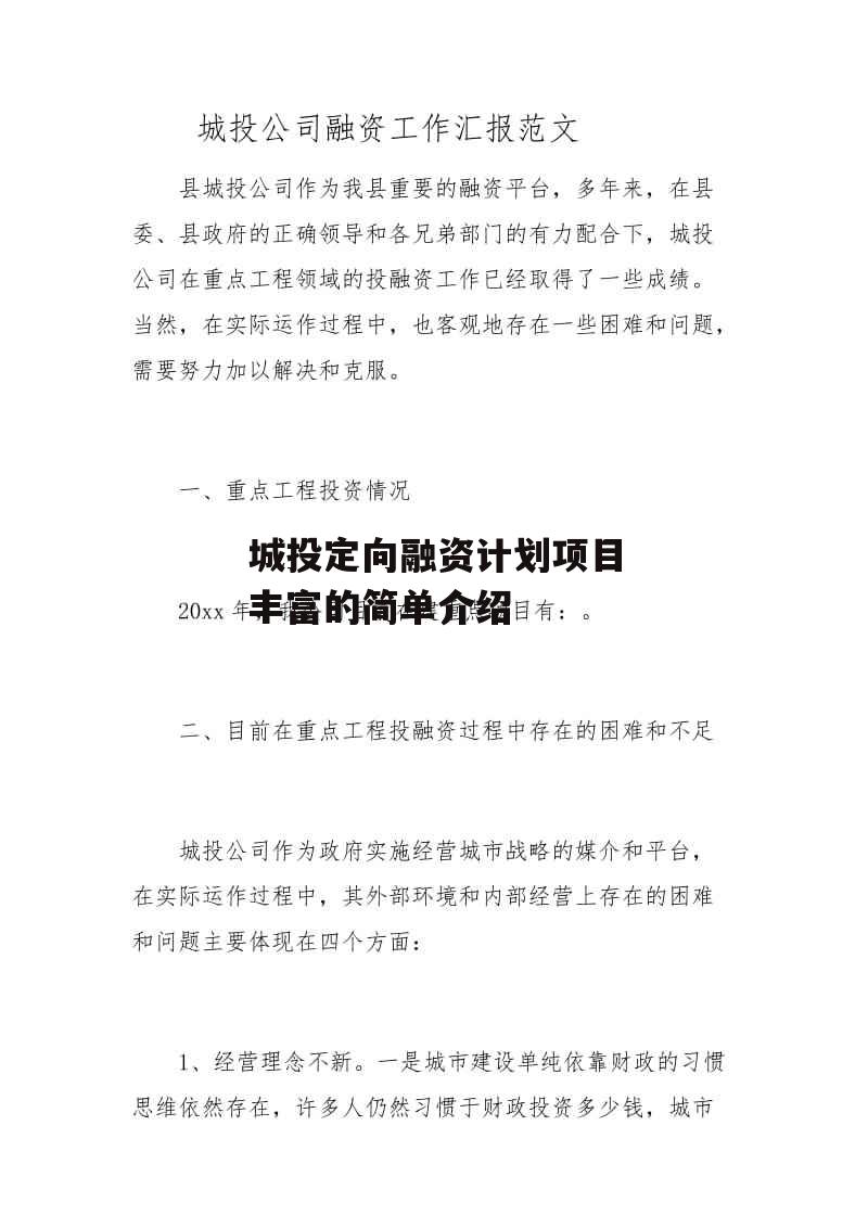 城投定向融资计划项目丰富的简单介绍