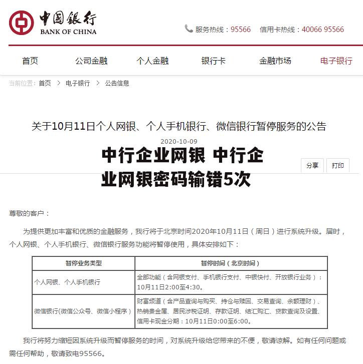 中行企业网银 中行企业网银密码输错5次