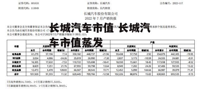 长城汽车市值 长城汽车市值蒸发