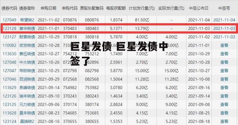 巨星发债 巨星发债中签了