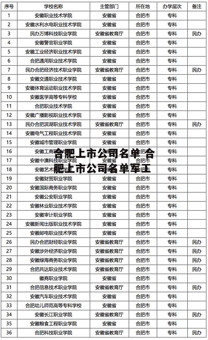 合肥上市公司名单 合肥上市公司名单军工