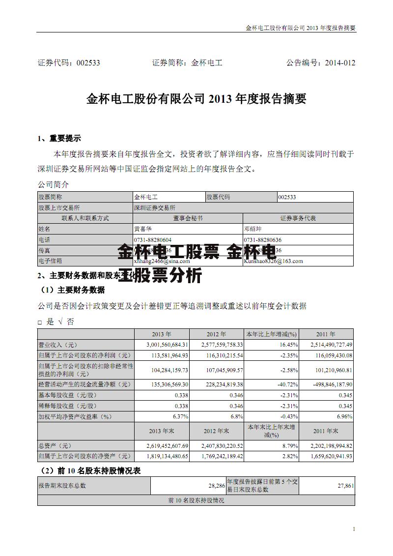 金杯电工股票 金杯电工股票分析