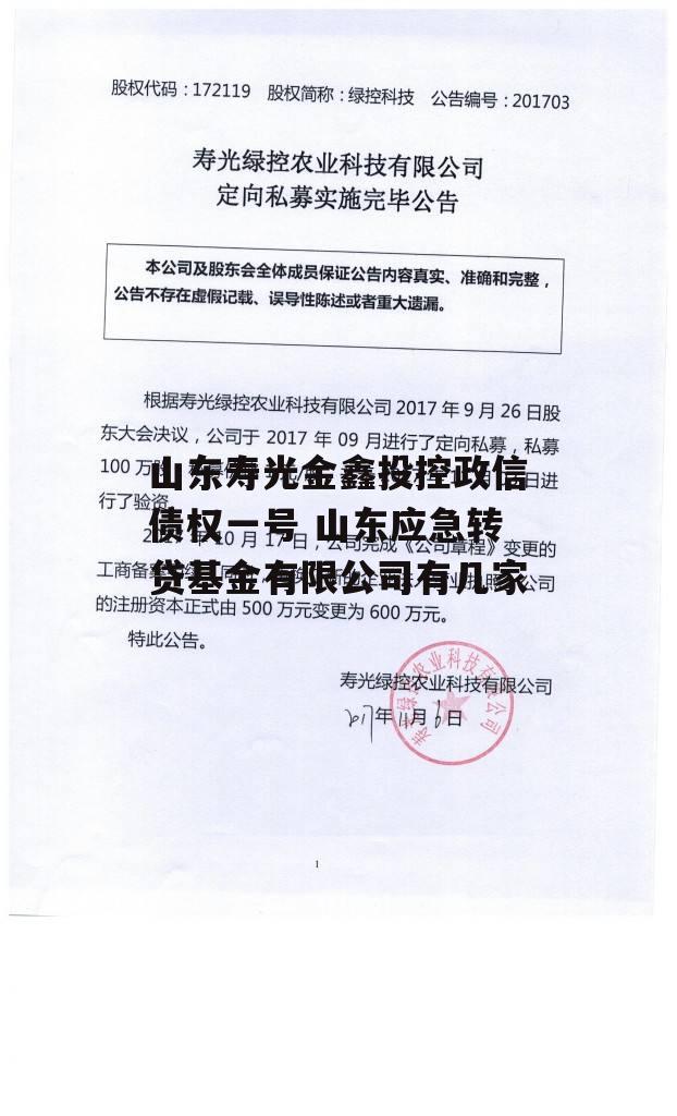 山东寿光金鑫投控政信债权一号 山东应急转贷基金有限公司有几家