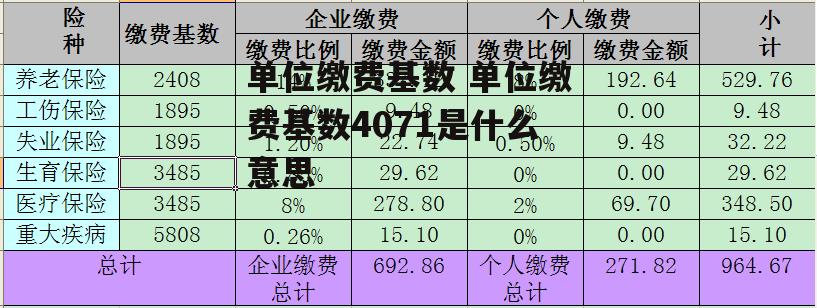 单位缴费基数 单位缴费基数4071是什么意思