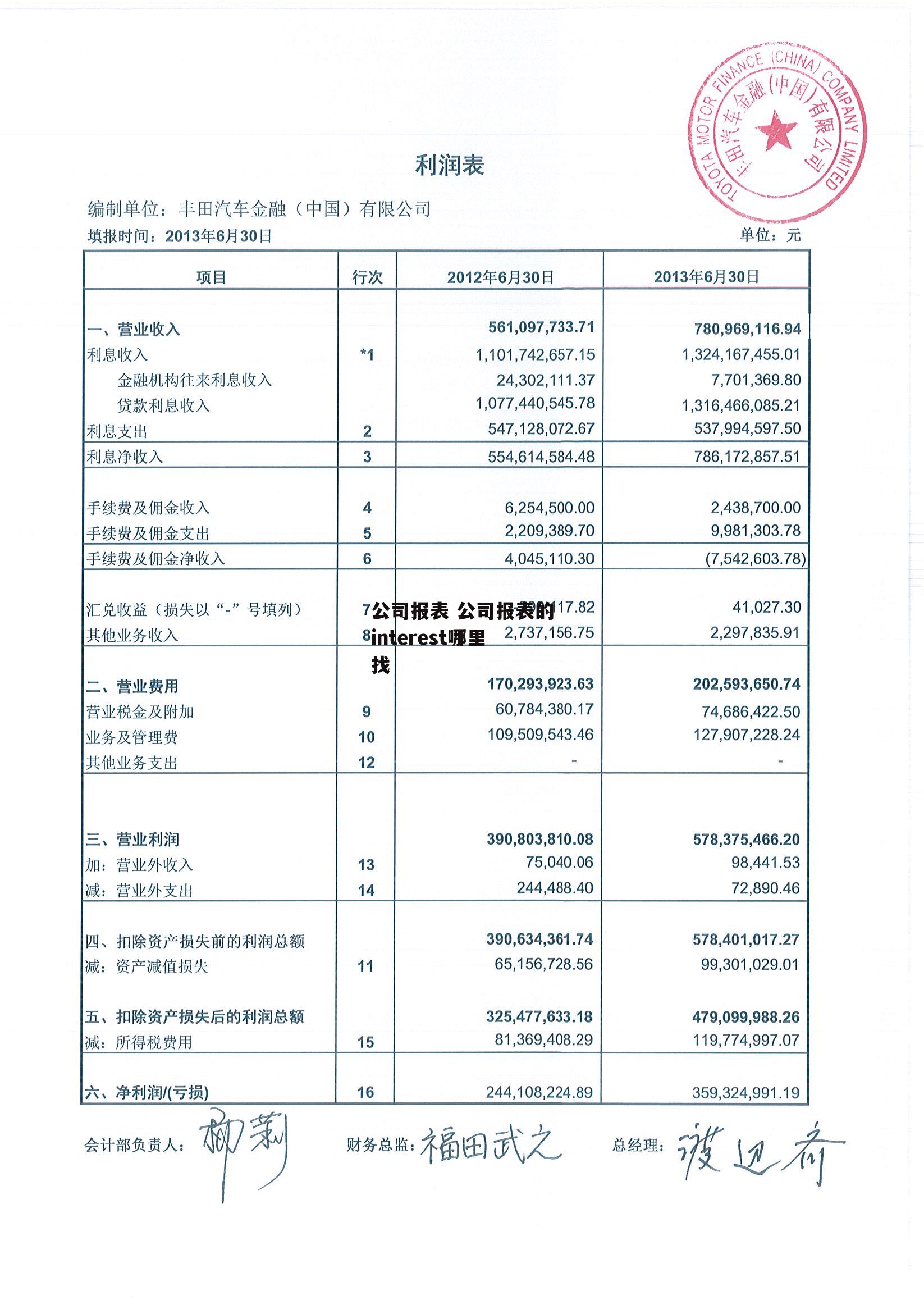 公司报表 公司报表的interest哪里找