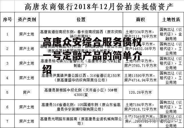 高唐众安综合服务债权一号定融产品的简单介绍