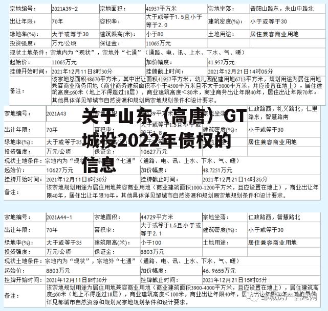 关于山东（高唐）GT城投2022年债权的信息