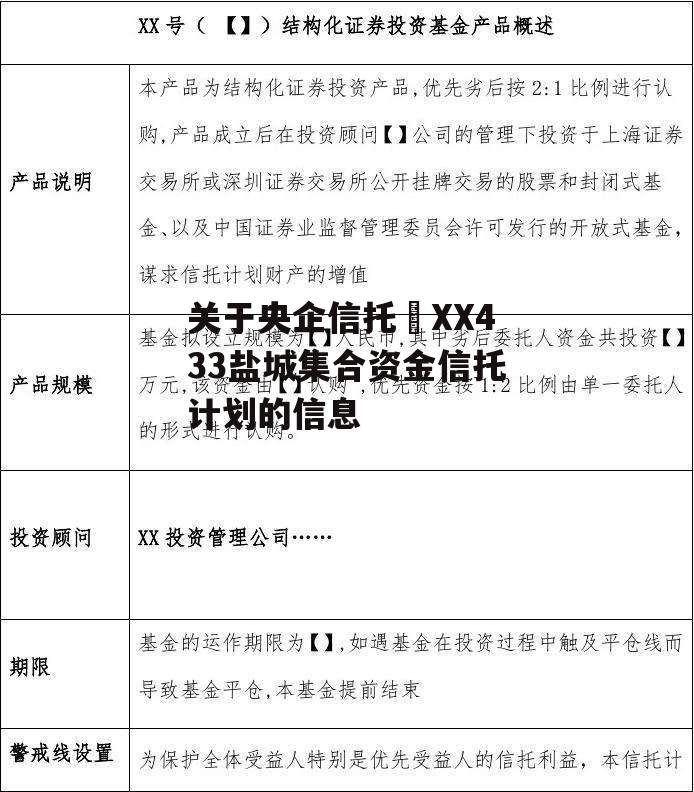 关于央企信托•XX433盐城集合资金信托计划的信息