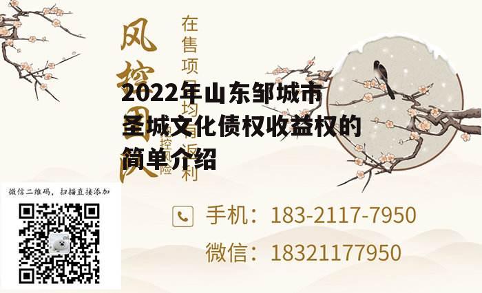 2022年山东邹城市圣城文化债权收益权的简单介绍