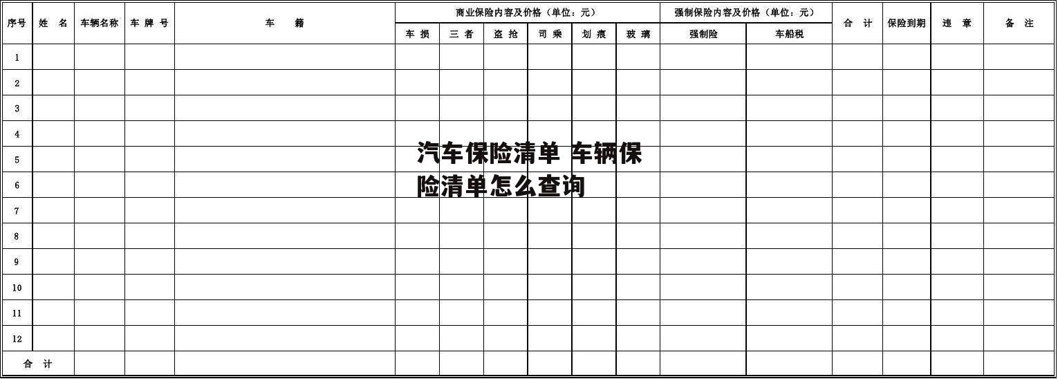 汽车保险清单 车辆保险清单怎么查询