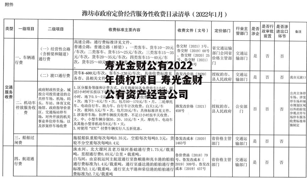 寿光金财公有2022年债权项目 寿光金财公有资产经营公司