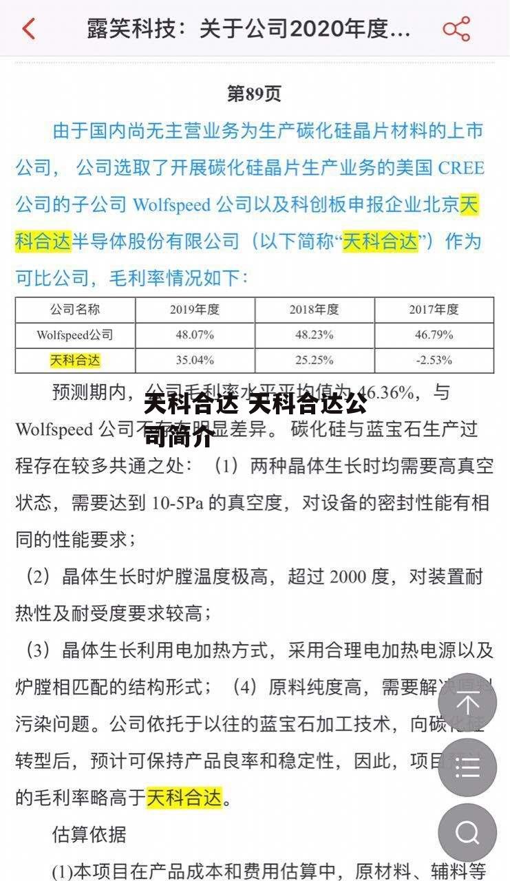 天科合达 天科合达公司简介