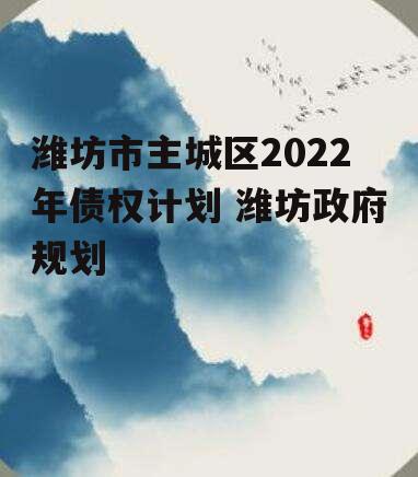 潍坊市主城区2022年债权计划 潍坊政府规划