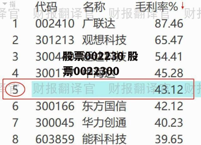 股票002230 股票0022300