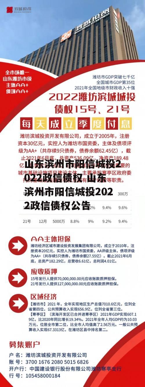 山东滨州市阳信城投2022政信债权 山东滨州市阳信城投2022政信债权公告