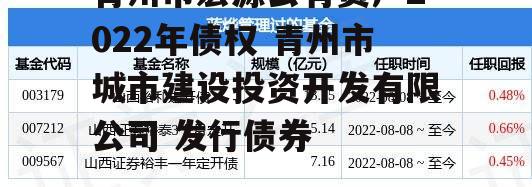 青州市宏源公有资产2022年债权 青州市城市建设投资开发有限公司 发行债券