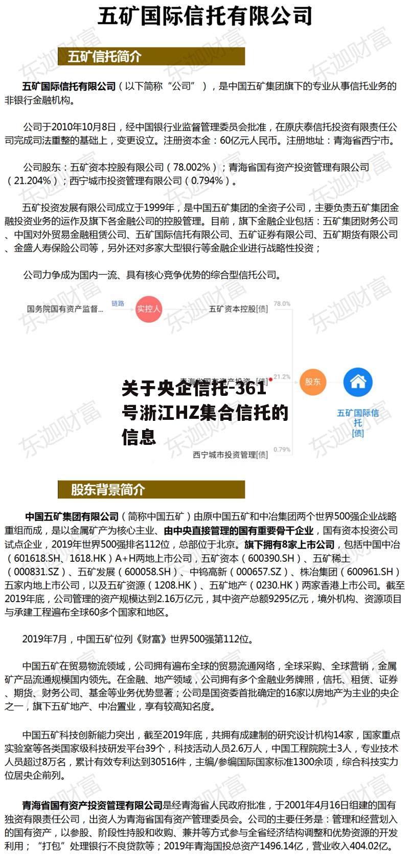 关于央企信托-361号浙江HZ集合信托的信息