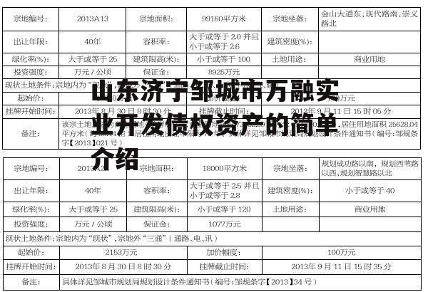 山东济宁邹城市万融实业开发债权资产的简单介绍