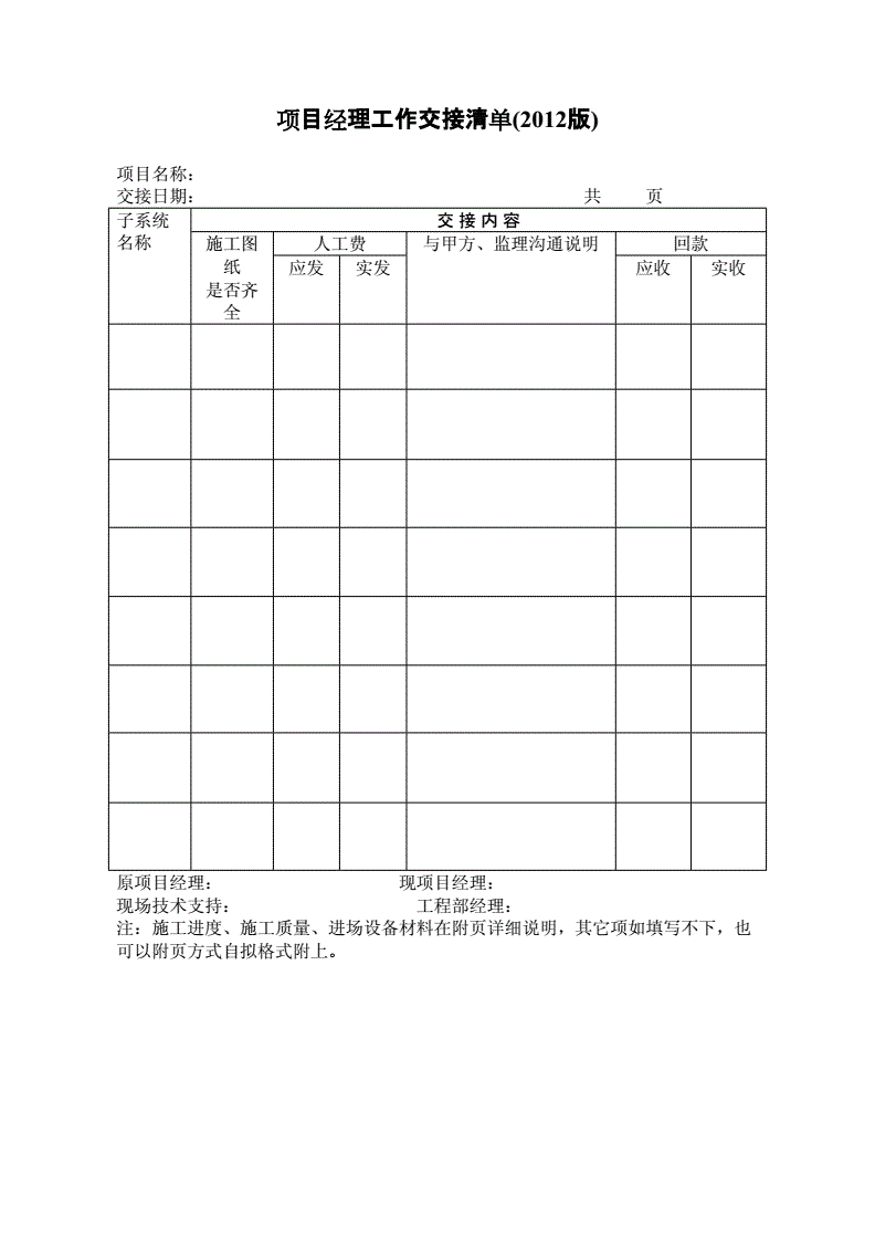 移交清单模板 资料移交清单模板