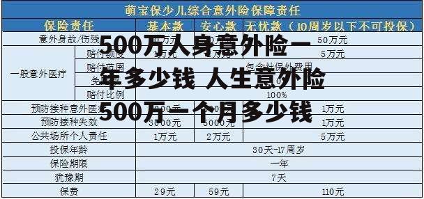 500万人身意外险一年多少钱 人生意外险500万一个月多少钱