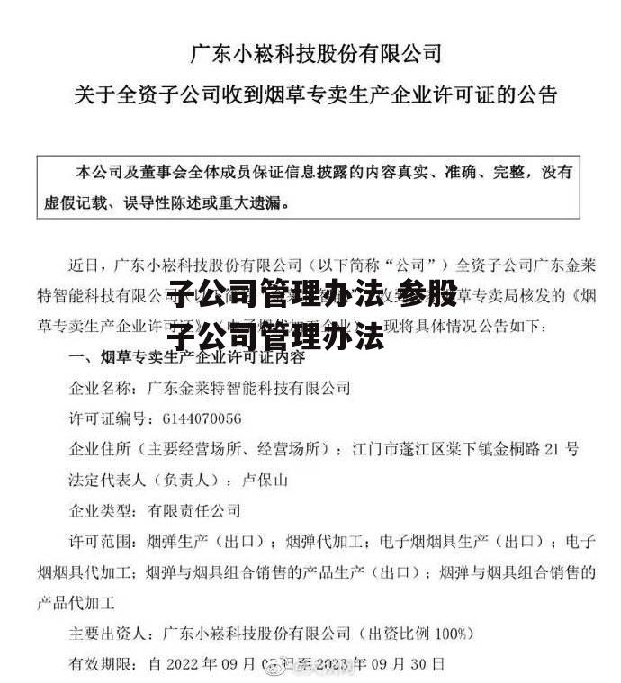 子公司管理办法 参股子公司管理办法