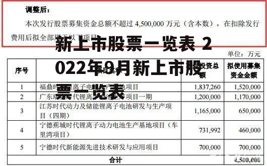 新上市股票一览表 2022年9月新上市股票一览表