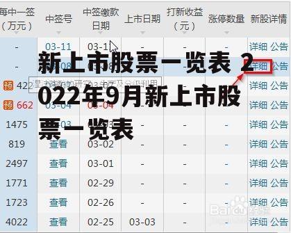 新上市股票一览表 2022年9月新上市股票一览表