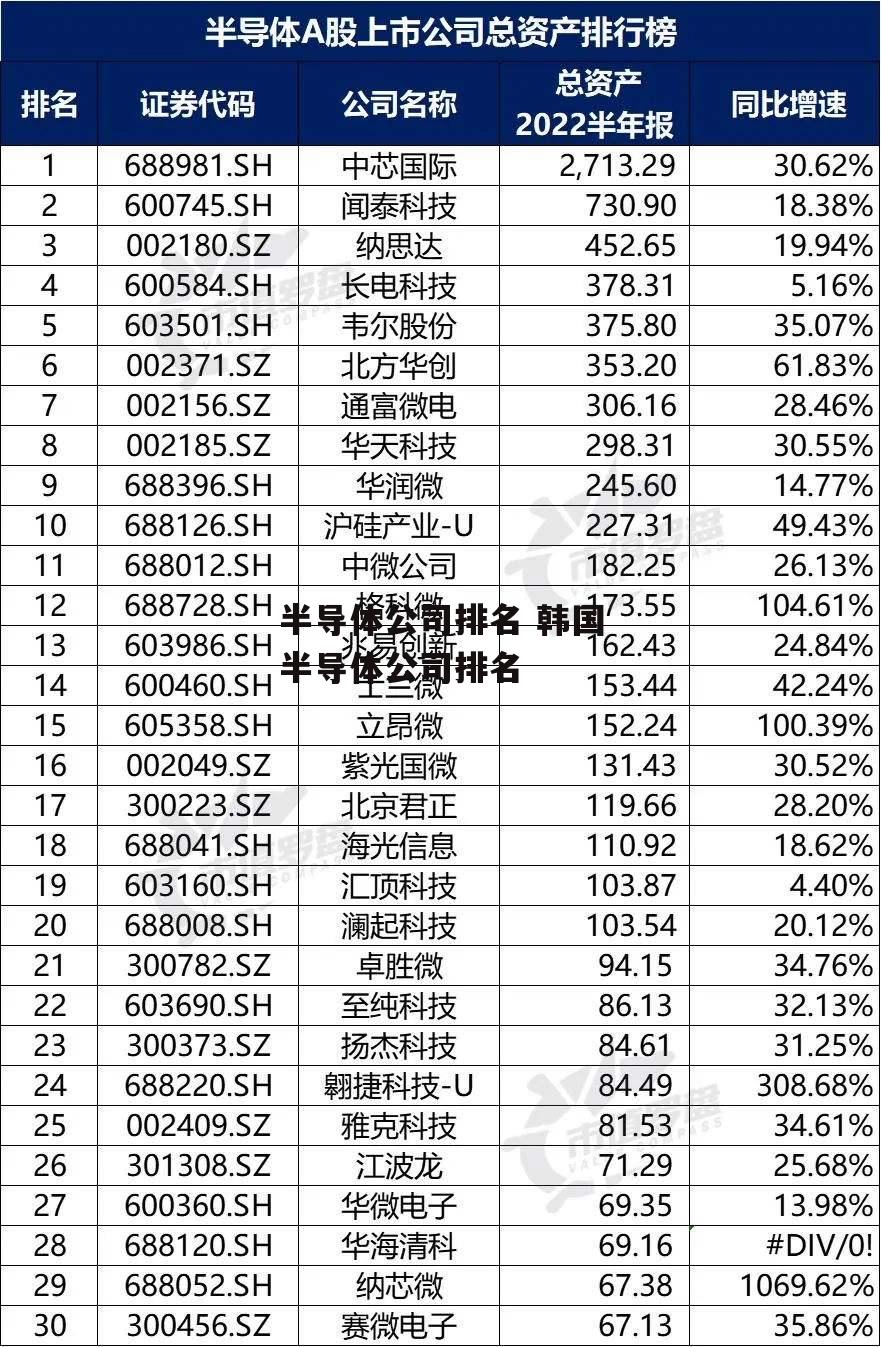 半导体公司排名 韩国半导体公司排名