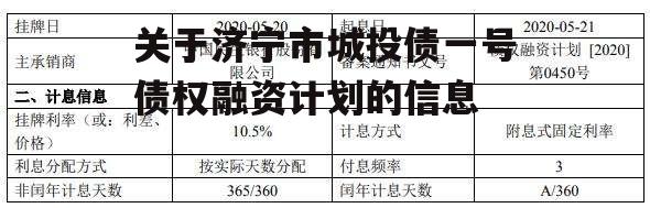 关于济宁市城投债一号债权融资计划的信息