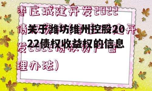 关于潍坊维州控股2022债权收益权的信息