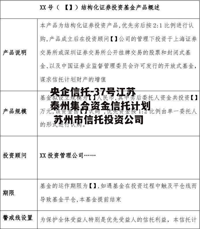 央企信托-37号江苏泰州集合资金信托计划 苏州市信托投资公司