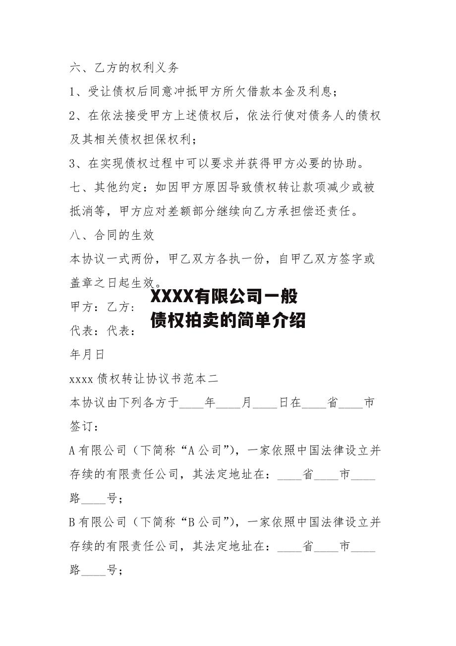 XXXX有限公司一般债权拍卖的简单介绍