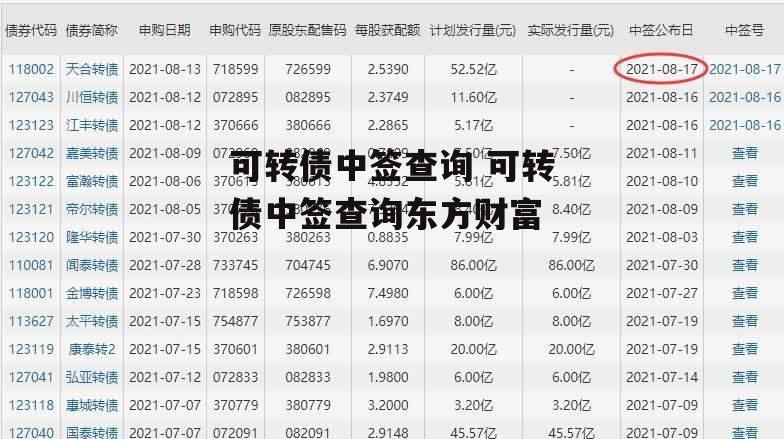 可转债中签查询 可转债中签查询东方财富