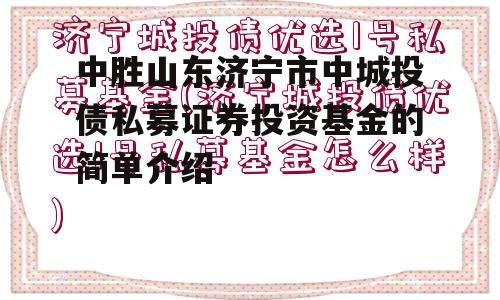 中胜山东济宁市中城投债私募证券投资基金的简单介绍