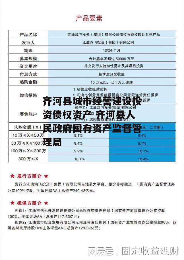 齐河县城市经营建设投资债权资产 齐河县人民政府国有资产监督管理局