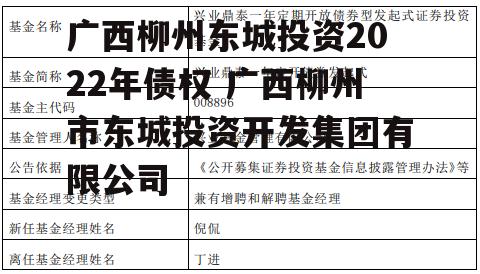 广西柳州东城投资2022年债权 广西柳州市东城投资开发集团有限公司