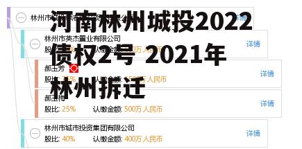 河南林州城投2022债权2号 2021年林州拆迁