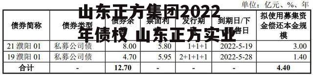 山东正方集团2022年债权 山东正方实业